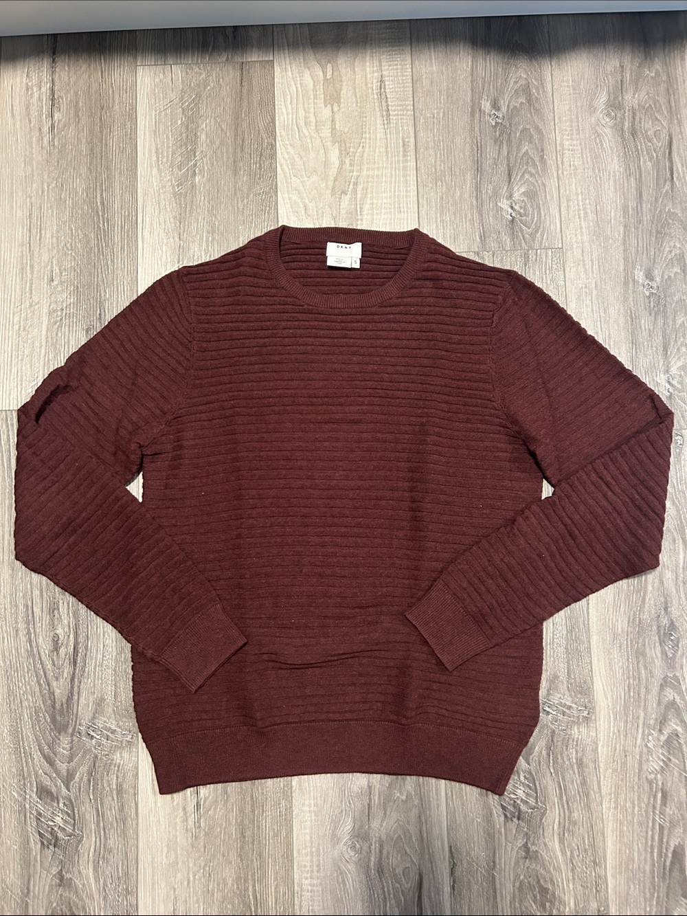 DKNY Men's Ribbed Crewneck Sweater - Burgundy